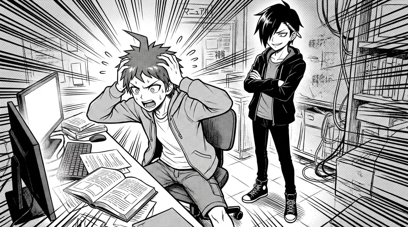 ヒナタがマニュアル作成に悩むシーン